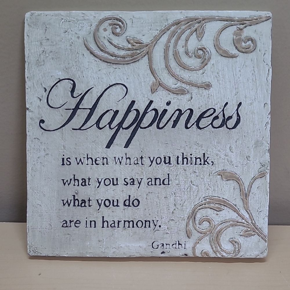 Happiness Inspirational Plaque 7"×7" Made In Canada EUC